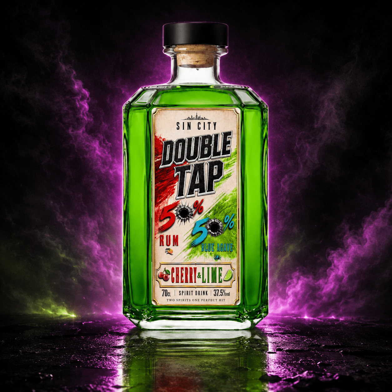DOUBLE TAP 50% Rum & 50% Blue Agave Cherry & Lime - Ultra Premium Spirits - SIN CITY SPIRITS