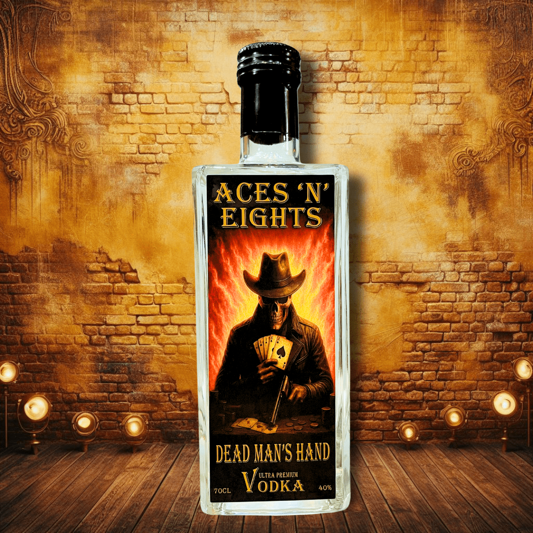 Ultra premium vodka bottle – Aces 'N' Eights Dead Man’s Hand by Sin City Spirits